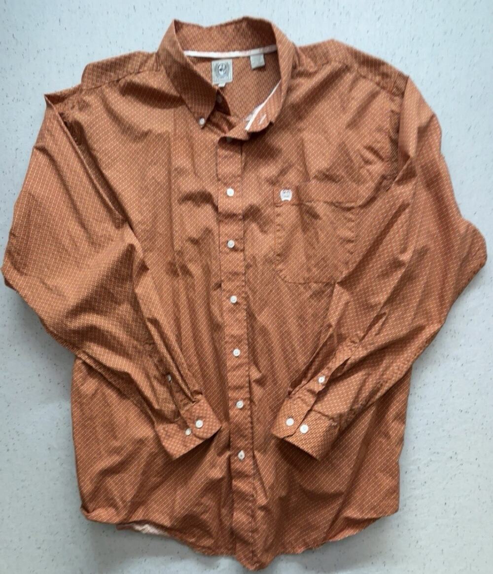 Cinch Western Shirt Mens XL Orange Geometric Diamond Print LS Button Up Cowboy